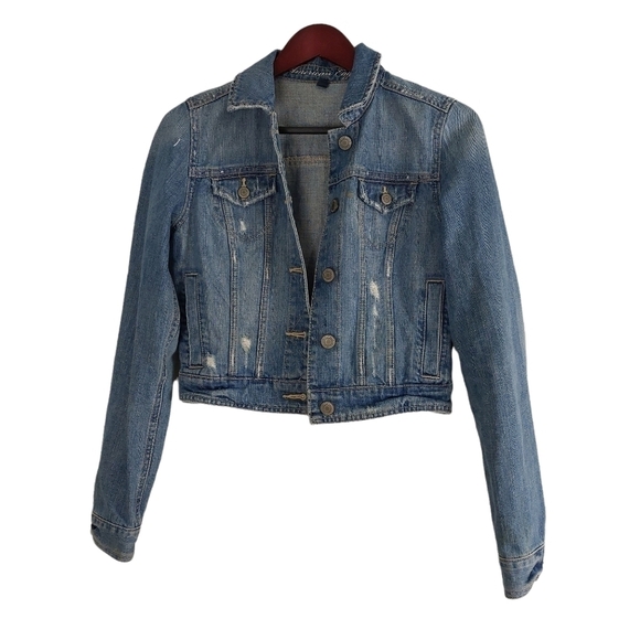 American Eagle distressed Jean Jacket Small, Faded Wash Size S/P Cropped Buttons - Picture 1 of 8